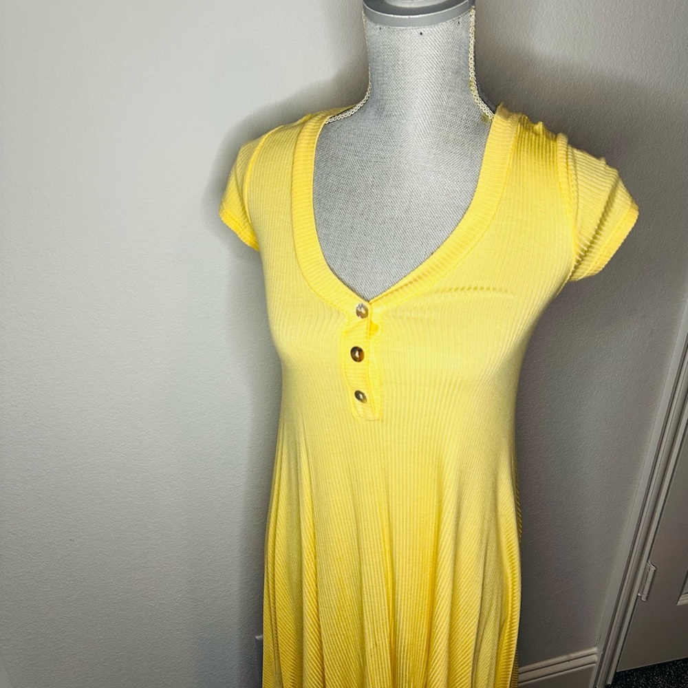 Yellow Ribbed Button-Front Dress size small